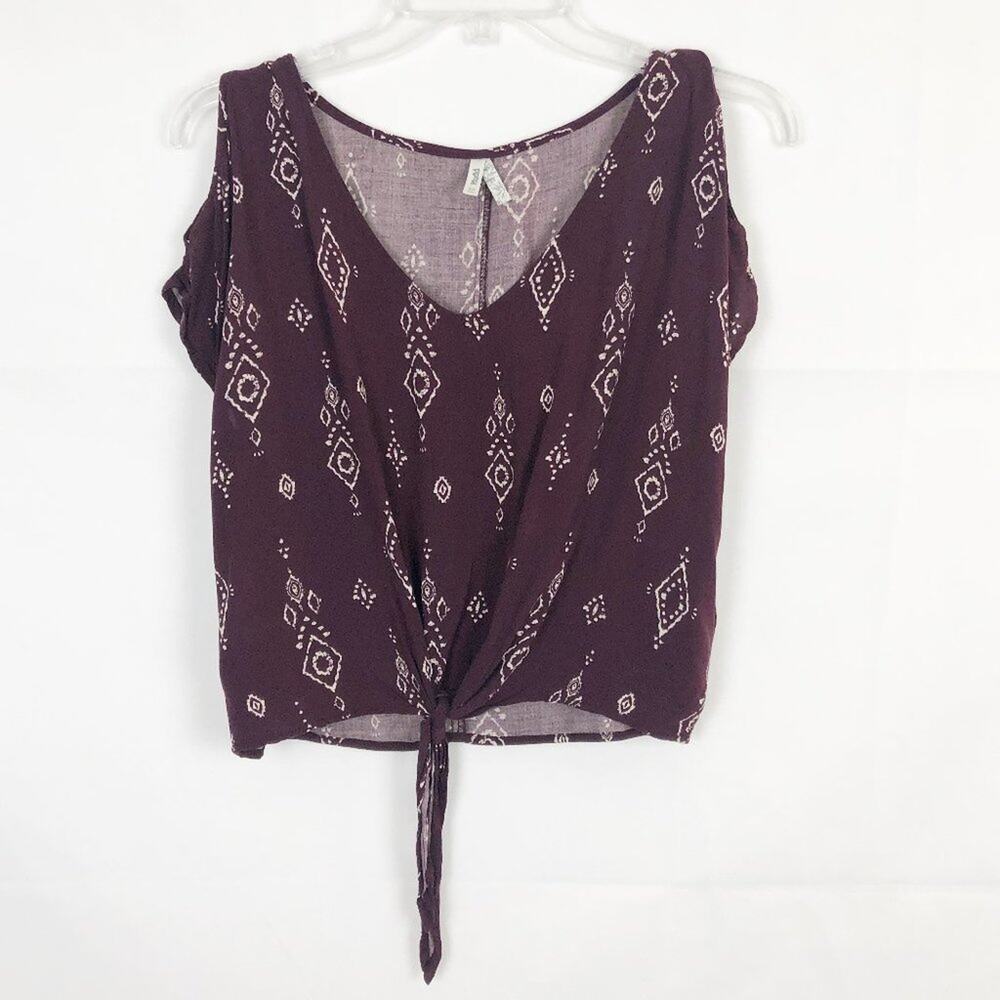 Mudd Cold Shoulder Floral Tie Front Top Size XS